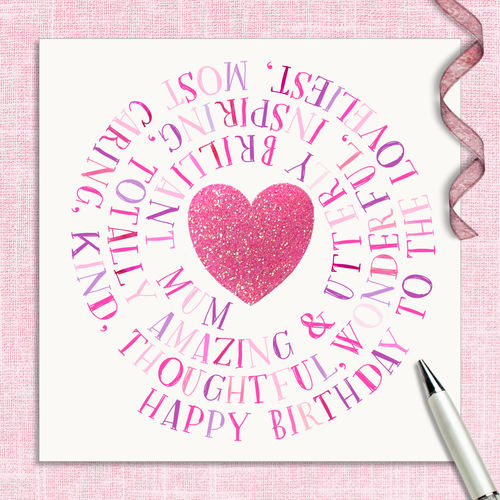 Mum Birthday Card Pink Sparkle