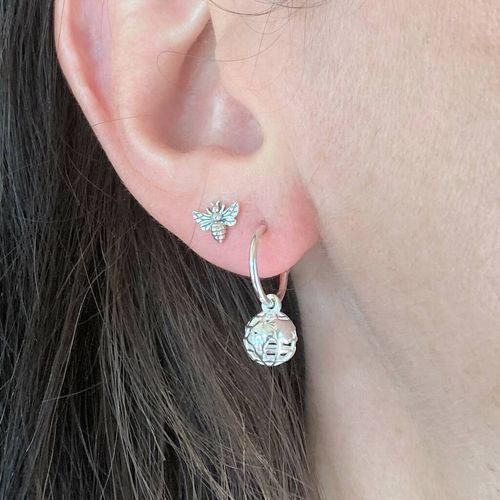 Globe Hoop Earrings, Silver