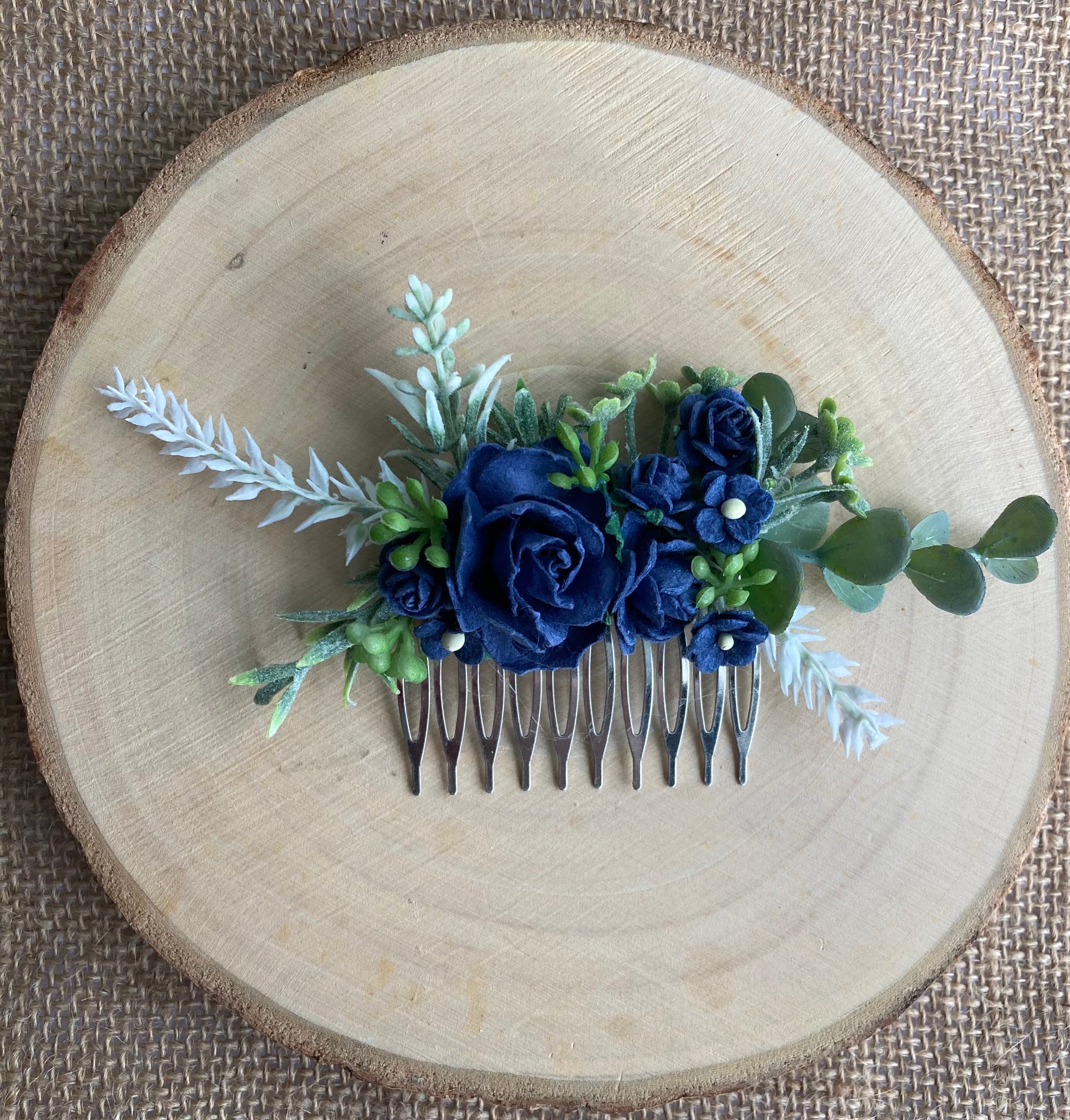 Navy Blue Flower Hair Comb 30.00 Grazia