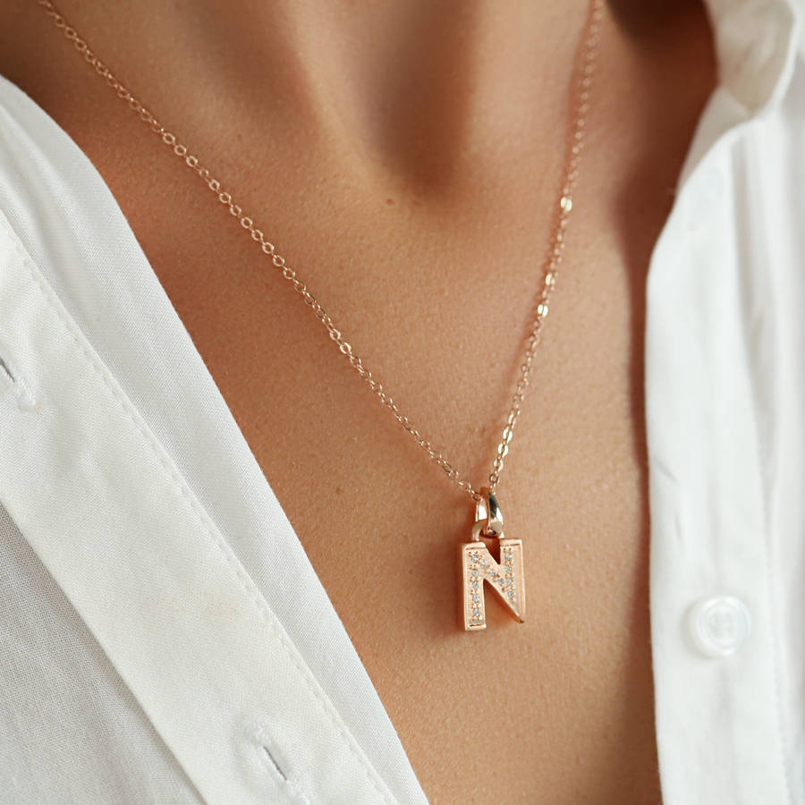 Modern Vegas Diamante Initial Necklace Silver Rose Gold Rose
