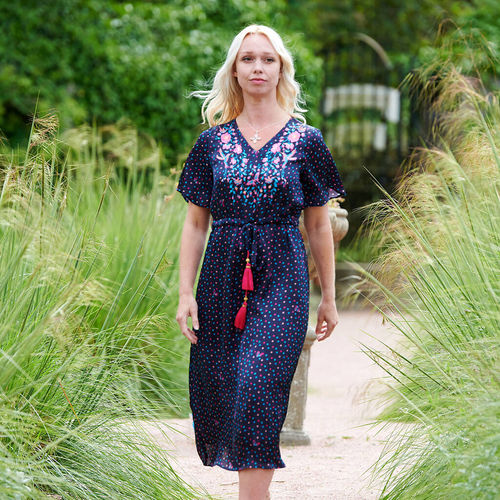 Embroidered Liana Dress In Navy Dotty Print, £84.50