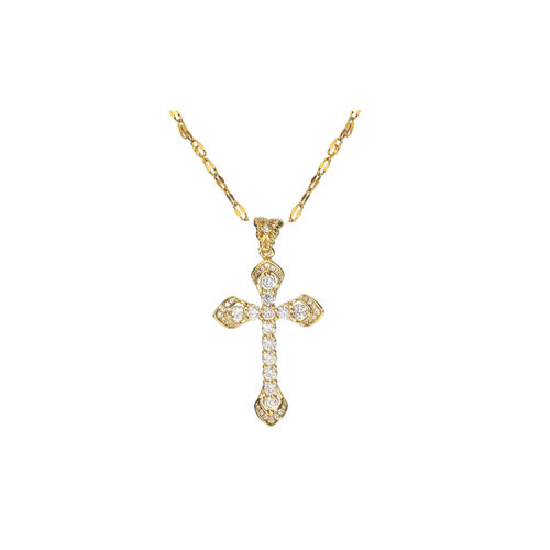 Gold Art Deco Cross Necklace,...