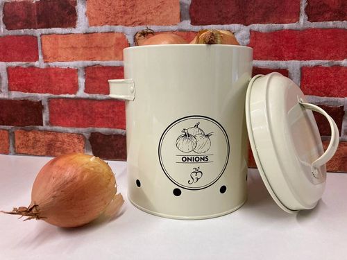 Cream Metal Onion Storage Tin...