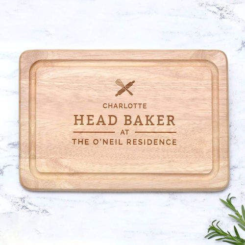 Personalised Head Baker Bread Board - Baking Gift, Brown