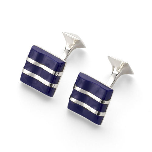 Aspinal of London Mens Sterling Silver and Blue Lapis Wave Cufflinks