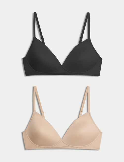 M&S Neutrals Women's 2pk Non Wired First Bras AA-D - 32A - Black/Opaline, Black/Opaline,White/White,Opaline Mix