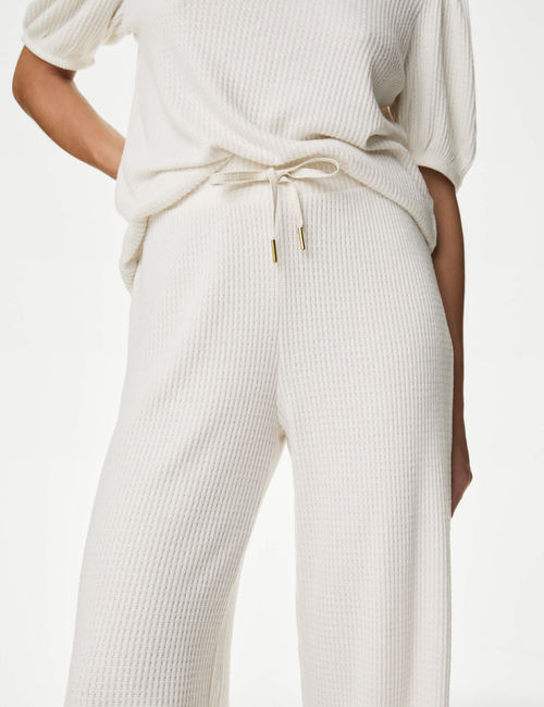 M&S Women's Cosy Waffle Pyjama Bottoms - MREG - Ivory, Ivory,Charcoal