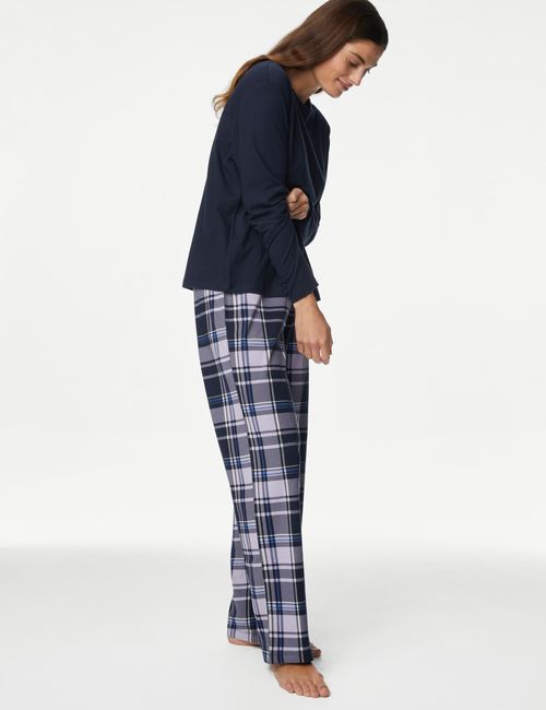 M&S Women's Pure Cotton Print Pyjama Set - Navy Mix, Charcoal Mix,Dark Blue,Red Mix,Navy Mix,White Mix,Light Blue Mix