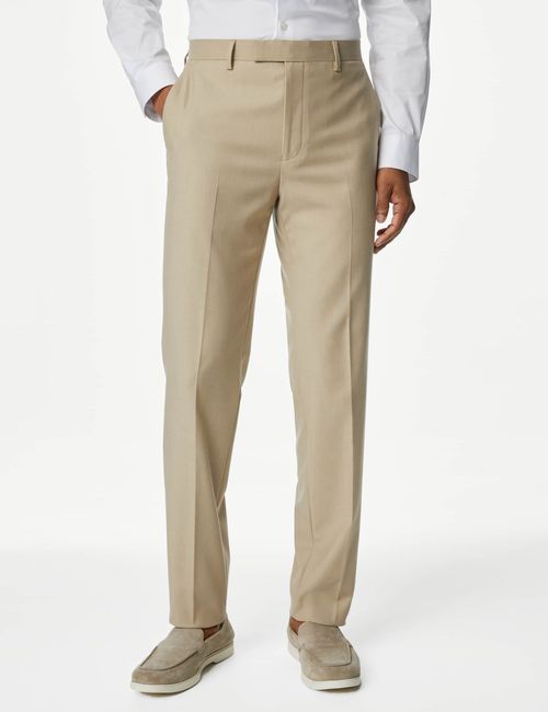 M&S Men's Slim Fit Stretch Suit Trousers - 32REG - Sand, Black,Charcoal,Navy,Light Grey,Sage Green,Sand,Dark Indigo,Sky Blue