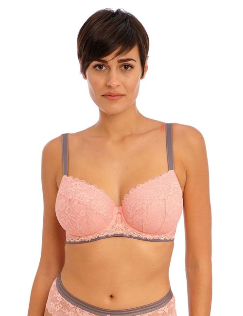 Freya Women's Offbeat Wired Padded Balcony Bra C-H - 34F - Pink, Black,White,Pink