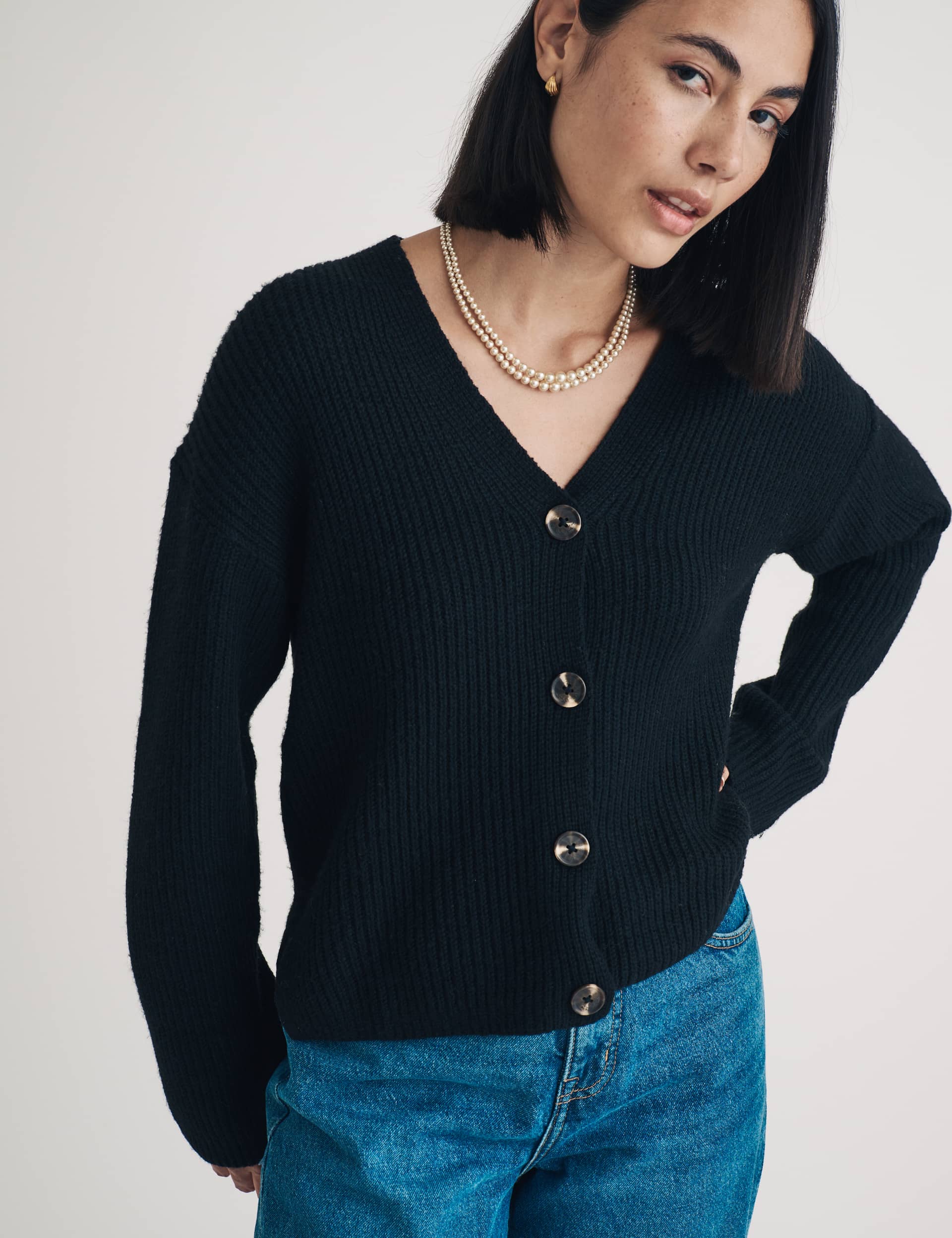 Womens black v neck cardigan shop