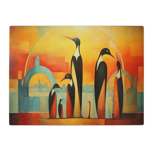 Penguin Art Deco Glass Chopping Board