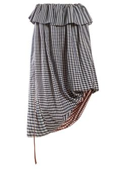 Loewe - Asymmetric Gingham Cotton-twill Midi Skirt - Womens - Blue Multi