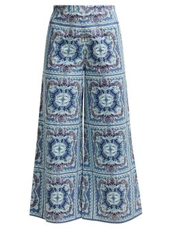Le Sirenuse, Positano - Natalie Aretusa-print Wide-leg Cotton Trousers - Womens - Blue Print