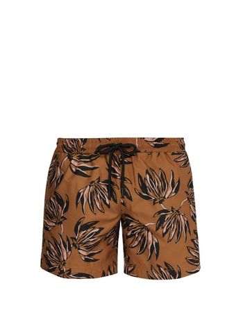 Commas - Banana Leaf-print Swim Shorts - Mens - Brown