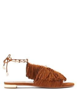 Aquazzura - So Tulum Fringed Suede Sandals - Womens - Tan