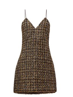 Balmain - Metallic Tweed Mini Dress - Womens - Gold Multi