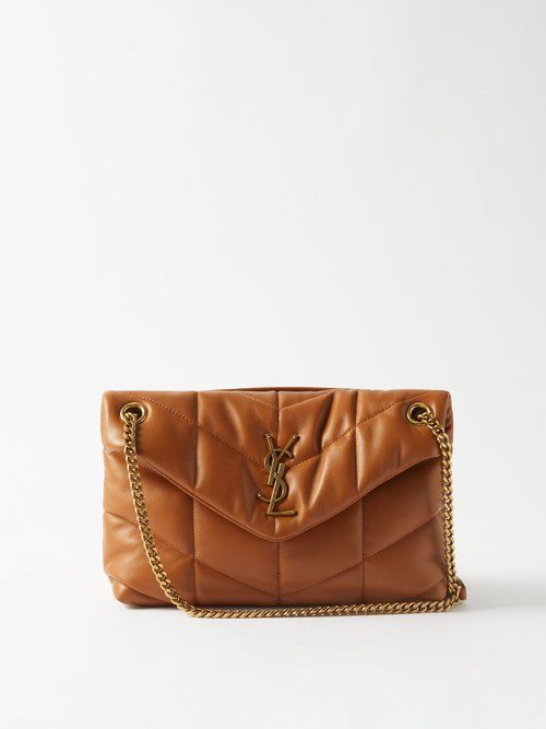 Brown Jamie medium YSL-logo puffer leather shoulder bag, Saint Laurent