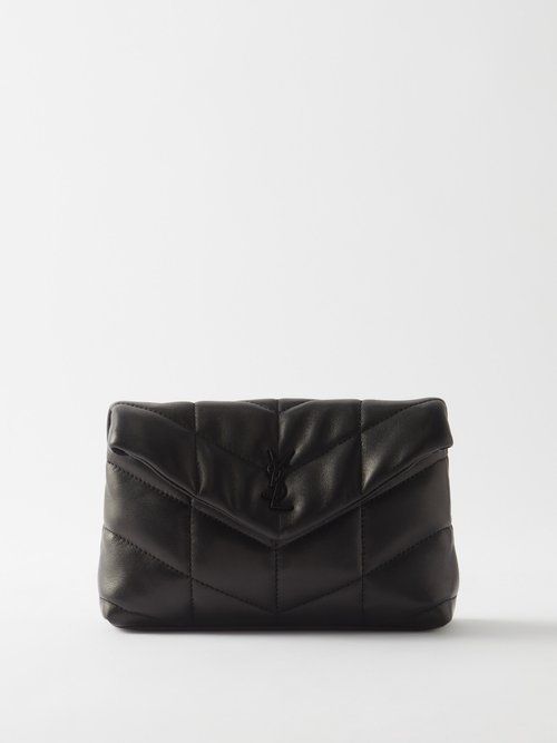 Saint Laurent - Puffer Ysl-logo Padded Leather Pouch - Womens - Black