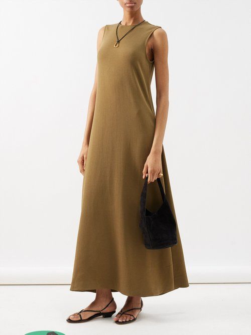 Asceno Tallin Crepe Maxi Dress Womens Khaki L 390.00