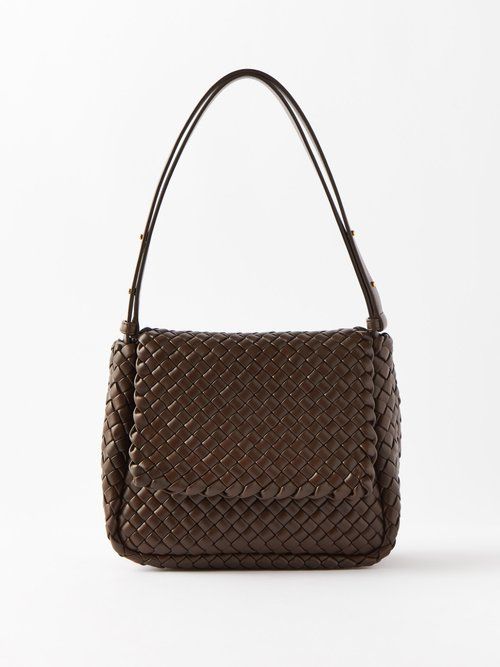 Brown Tosca Intrecciato-leather shoulder bag, Bottega Veneta