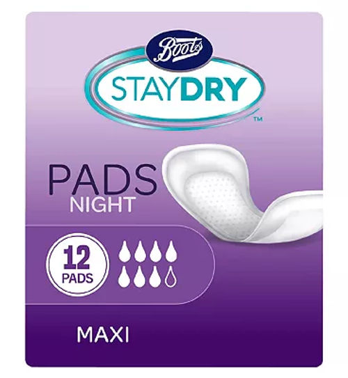 Boots Pharmaceuticals Staydry Night Pads - 12 Maxi pads, Compare