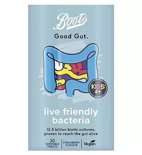 boots good gut live friendly bacteria kids 30 chewable tablets