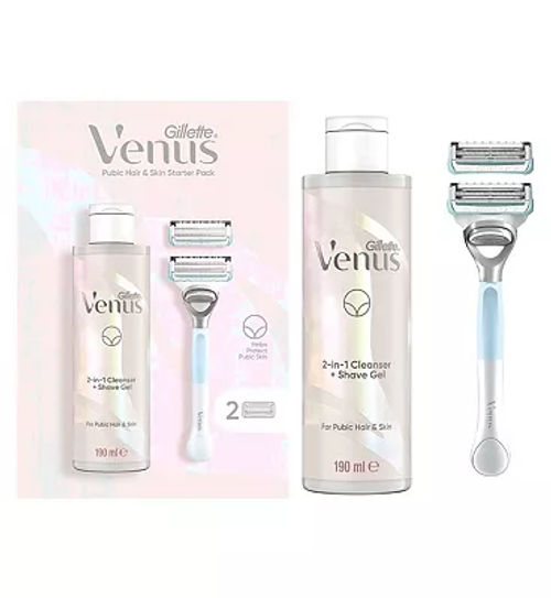 Gillette Venus For Pubic Hair & Skin Women's Razor, 2 Blade Refills and 2in1 Shave Gel and Cleanser