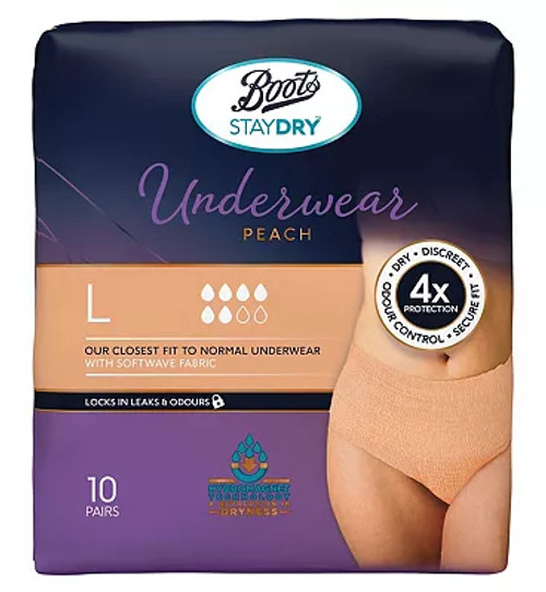 Boots Staydry Underwear Peach - Large - 10 pairs, £8.25