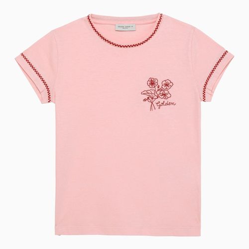 Pink cotton crew-neck T-shirt...