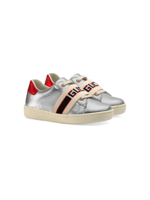 Gucci Kids Children S Ace Sneaker With Gucci Stripe Silver 235 00 Grazia