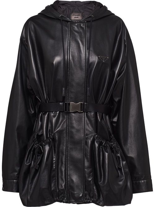 Prada drawstring-hood belted...