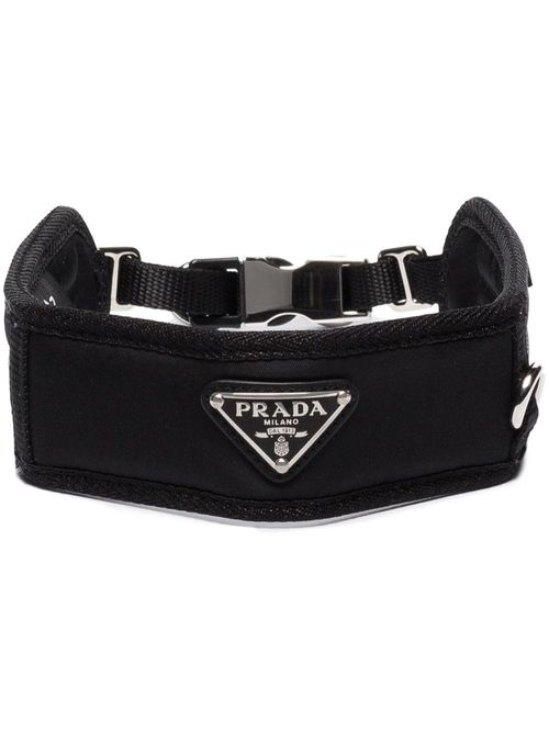 Prada Triangle Logo-plaque Crystal Dog Collar In Black