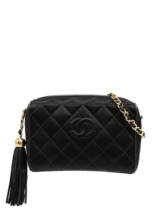 Chanel Pre-owned 1985-1990 Mini Classic Flap Satin Shoulder Bag - Black