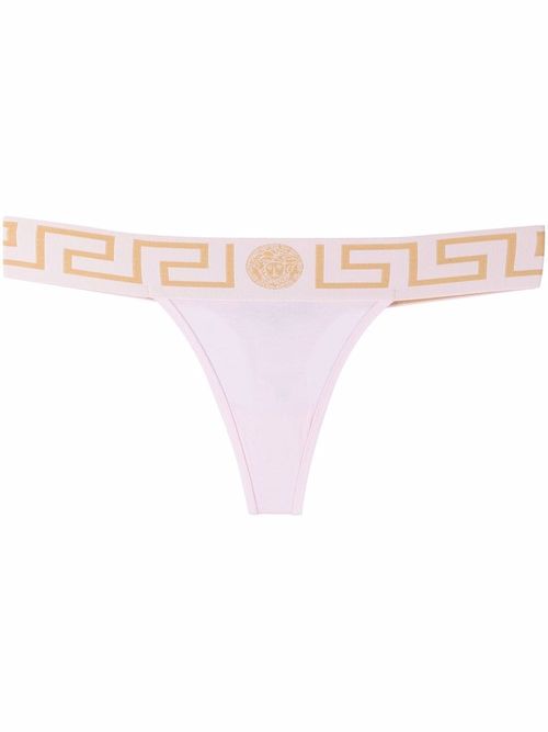 Versace Greca-print cotton thong - Blue, £60.00