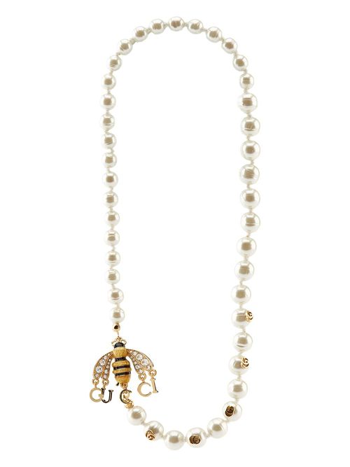 Gucci bee plaque faux-pearl necklace - White, Compare
