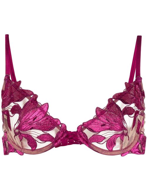 Fleur du Mal Lily Embroidered Longline Demi Bra & Hipster Thong