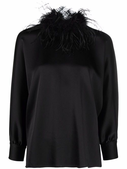 STYLAND Sheer feather-trimmed Blouse - Farfetch