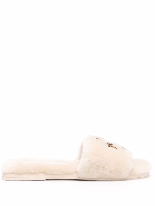 Tory Burch jewelled shearling slides - Neutrals | Compare | Port
