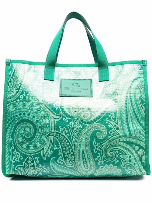 ETRO Green Canvas Paisley Tote Bag 2010s