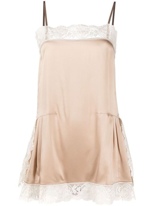 Slip dress in silk and Caudry lace