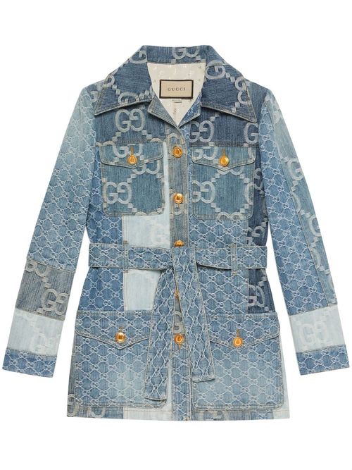 Jumbo GG denim jacket in blue and ivory