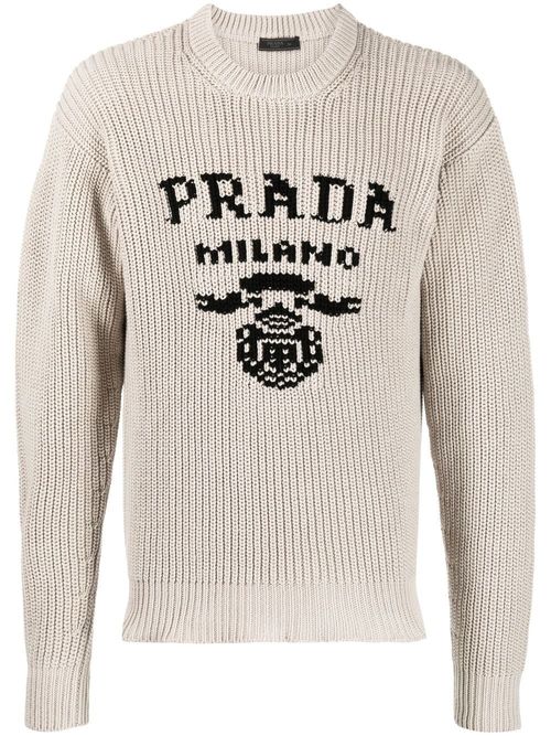 Prada logo intarsia-knit jumper - Grey | £ | Grazia