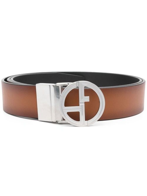 Giorgio Armani Men's GA-Buckle Leather Belt Black