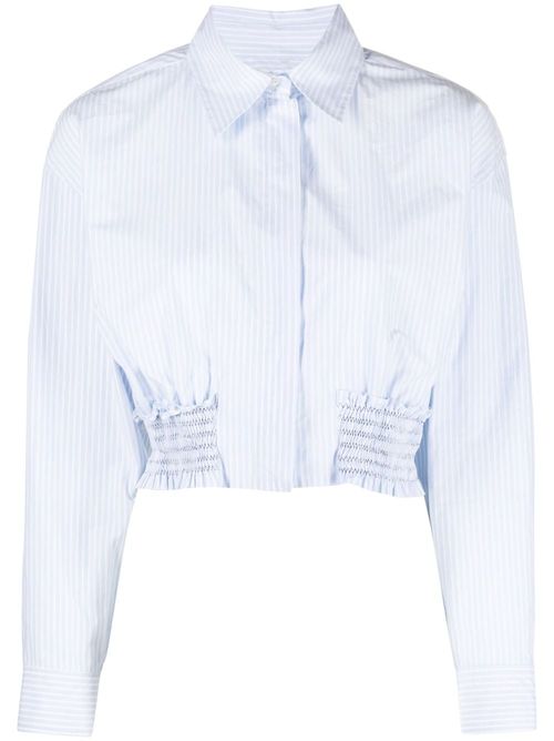 Sandro Augustin Monogram Panelled Denim Shirt In Blue