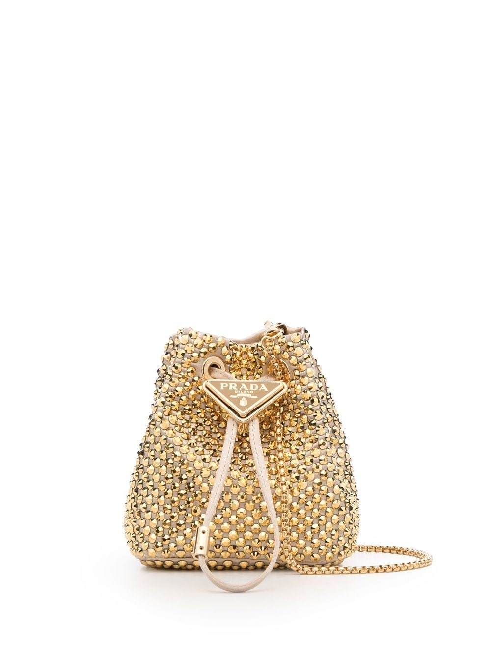 Prada stud embellished logo plaque mini bag Gold 1300.00