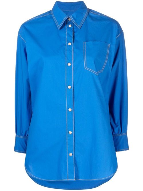 Sandro Augustin Monogram Panelled Denim Shirt In Blue
