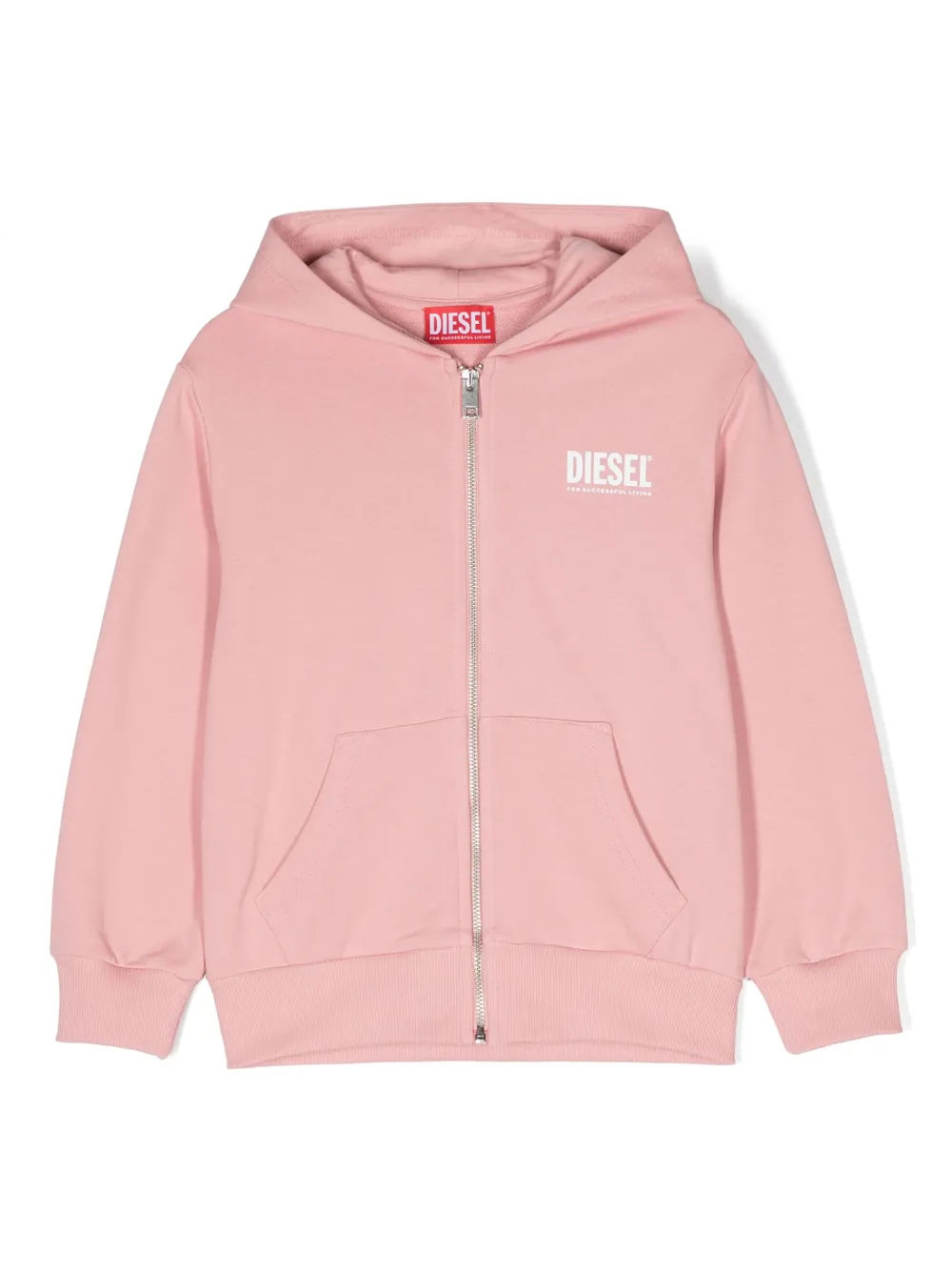 Diesel Kids logo print zip up hoodie Pink 67.00 Grazia
