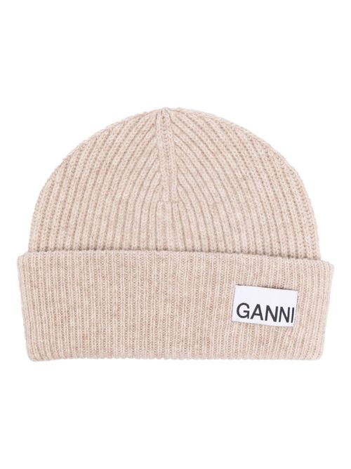 GANNI logo-patch ribbed-knit...