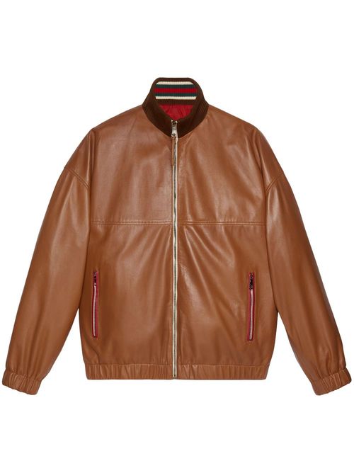 Gucci leather bomber jacket -...